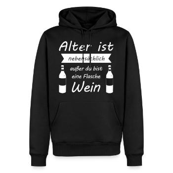 Alter ist nebensächlich - Flasche Wein - Geschenk - Männer Premium Bio Hoodie - Schwarz - Vorne - Nico (187cm)