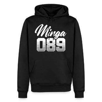 MINGA 089 | MÜNCHEN | GESCHENK - Männer Premium Bio Hoodie - Schwarz - Vorne - Nico (187cm)