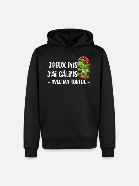 J'peux pas j'ai câlins avec ma tortue cadeau drôle - Sweat à capuche Premium bio Homme - noir