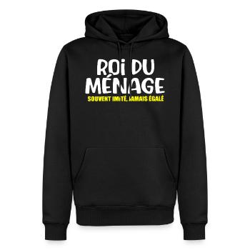 Roi du ménage mec maniaque cadeau drôle propreté - Sweat à capuche Premium bio Homme - noir - Devant - Nico (187cm)