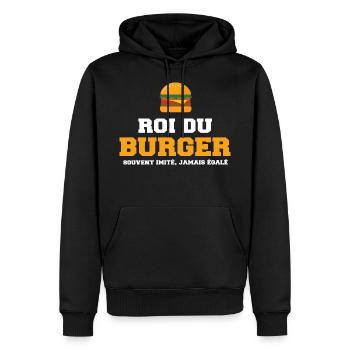Roi du burger cuisto cuisinier hamburger - Sweat à capuche Premium bio Homme - noir - Devant - Nico (187cm)