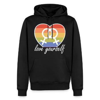 Love Yourself LGBT Drapeau Homosexualité Lesbienne - Sweat à capuche Premium bio Homme - noir - Devant - Nico (187cm)