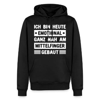 Ich bin emotional ganz nah am Mittelfinger gebaut - Männer Premium Bio Hoodie - Schwarz - Vorne - Nico (187cm)