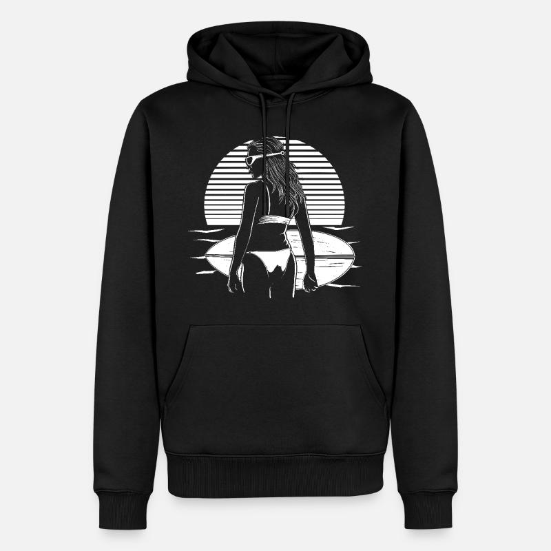 Weiblicher Surfer - Männer Premium Bio Hoodie - Schwarz