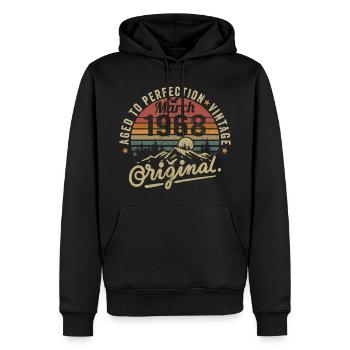 Mars 1968 - Sweat à capuche Premium bio Homme - noir - Devant - Nico (187cm)