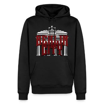 Berlin City Schriftzug mit Brandenburger tor - Männer Premium Bio Hoodie - Schwarz - Vorne - Nico (187cm)