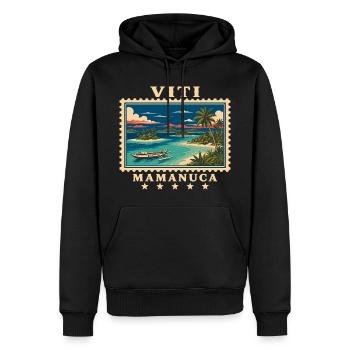 Marque de voyage vintage Mamanuca aux Fidji - Sweat à capuche Premium bio Homme - noir - Devant - Nico (187cm)