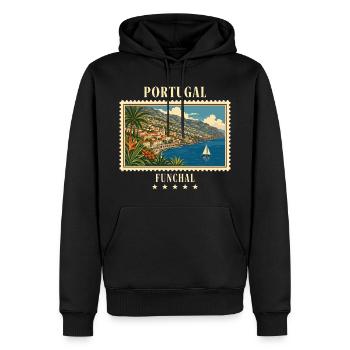Portugal Funchal Vintage Reisemarke - Männer Premium Bio Hoodie - Schwarz - Vorne - Nico (187cm)