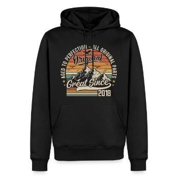 Vintage Né en 2018 | 7e Anniversaire Cadeau 2018 - Sweat à capuche Premium bio Homme - noir - Devant - Nico (187cm)