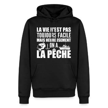 La vie n'est pas toujours facile, pêche - Sweat à capuche Premium bio Homme - noir - Devant - Nico (187cm)