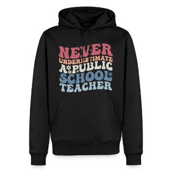 Never Underestimate a Public School Teacher - Sweat à capuche Premium bio Homme - noir - Devant - Nico (187cm)