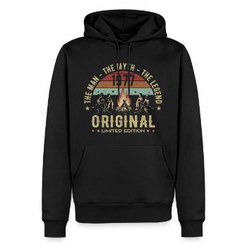 Legendary since 1977 | Men's 48th Birthday - Men’s Premium Organic Hoodie - black - Front - Nico (187cm)