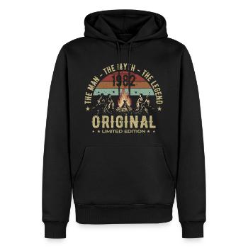 Légendaire Depuis 1982 | 43ème Anniversaire Homme - Sweat à capuche Premium bio Homme - noir - Devant - Nico (187cm)
