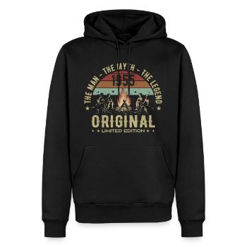 Legendär seit 1955 | 70th Anniversary Herren - Männer Premium Bio Hoodie - Schwarz - Vorne - Nico (187cm)