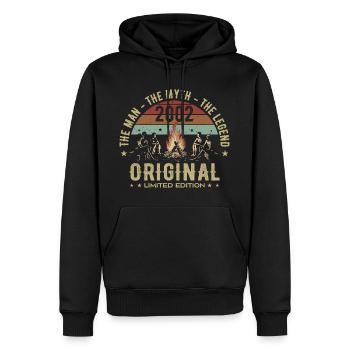 Legendary since 2002 | 23rd Anniversary Men - Men’s Premium Organic Hoodie - black - Front - Nico (187cm)