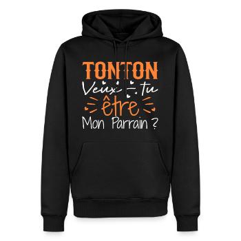 Tonton Veux tu être Mon Parrain? - Sweat à capuche Premium bio Homme - noir - Devant - Nico (187cm)