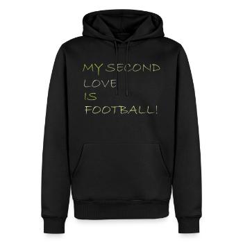 MEINE ZWEITE LIEBE ist der Fußball - Männer Premium Bio Hoodie - Schwarz - Vorne - Nico (187cm)