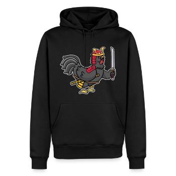 Funny drawing Rooster Japanese Samurai Hen Kawaii - Men’s Premium Organic Hoodie - black - Front - Nico (187cm)