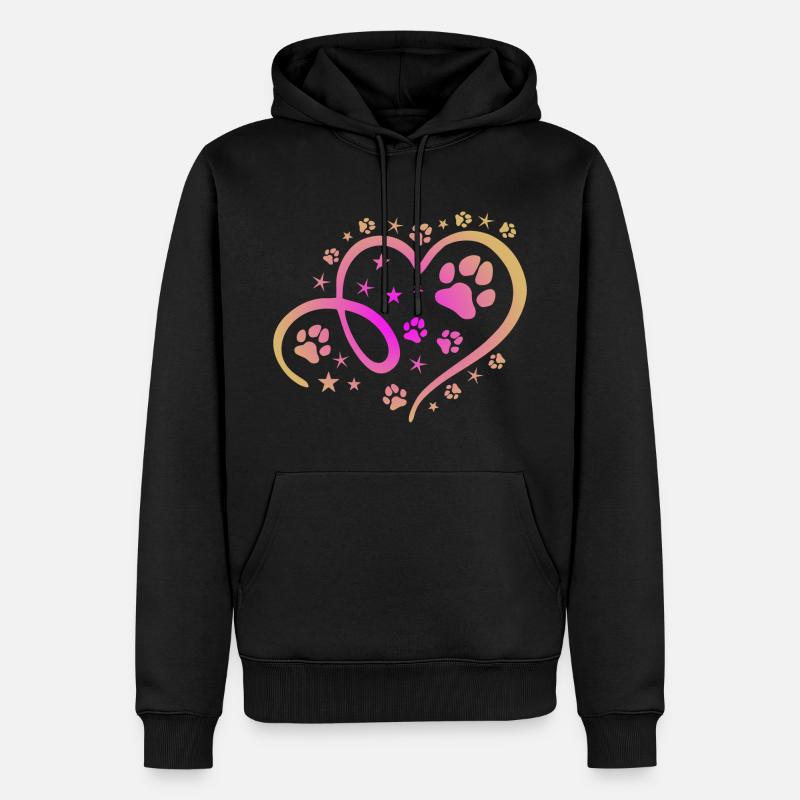 Herz mit Pfötchen und Sternen - Männer Premium Bio Hoodie - Schwarz