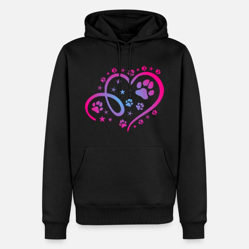 Herz mit Pfötchen und Sternen - Männer Premium Bio Hoodie - Schwarz