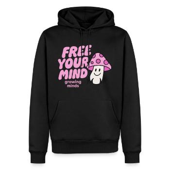 Free Your Mind Pilz Cartoon Design - Männer Premium Bio Hoodie - Schwarz - Vorne - Nico (187cm)