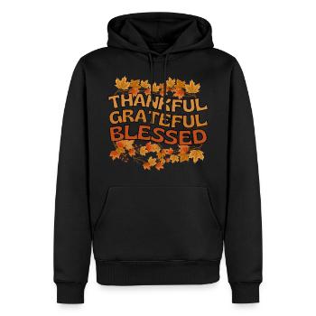Thankful Grateful Blessed Herbst Dankbarkeit - Männer Premium Bio Hoodie - Schwarz - Vorne - Nico (187cm)
