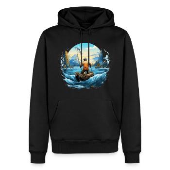 Angeln Angler Boot Wasser Fisch Natur Berge - Männer Premium Bio Hoodie - Schwarz - Vorne - Nico (187cm)