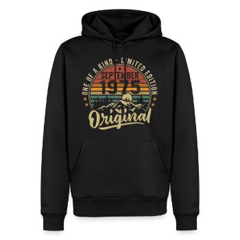 Anniversaire Septembre 1975 - Né en Septembre 1975 - Sweat à capuche Premium bio Homme - noir - Devant - Nico (187cm)