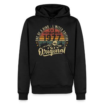 Jahrgang November 1977 Retro Geschenk November 1977 - Männer Premium Bio Hoodie - Schwarz - Vorne - Nico (187cm)