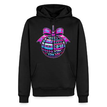 Retro Tech-Weihnachtsdeko im Neon-Y2K-Look - Männer Premium Bio Hoodie - Schwarz - Vorne - Nico (187cm)