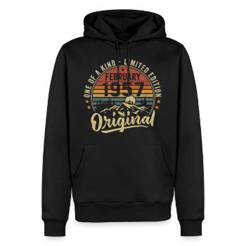 Cadeau Anniversaire Février 1957 Cool Février 1957 - Sweat à capuche Premium bio Homme - noir - Devant - Nico (187cm)