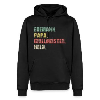 Ehemann Papa Grillmeister Held | Vintage Vatertags - Männer Premium Bio Hoodie - Schwarz - Vorne - Nico (187cm)