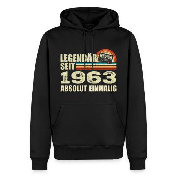Légendaire depuis 1963 - absolument unique - Sweat à capuche Premium bio Homme - noir - Devant - Nico (187cm)