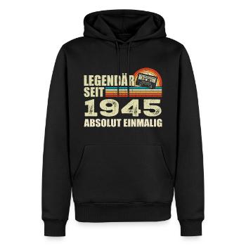 Légendaire depuis 1945 - absolument unique - Sweat à capuche Premium bio Homme - noir - Devant - Nico (187cm)