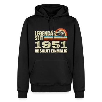 Légendaire depuis 1951 - absolument unique - Sweat à capuche Premium bio Homme - noir - Devant - Nico (187cm)