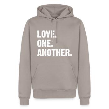 Aimez-vous les uns les autres - Sweat à capuche Premium bio Homme - taupe - Devant - Nico (187cm)