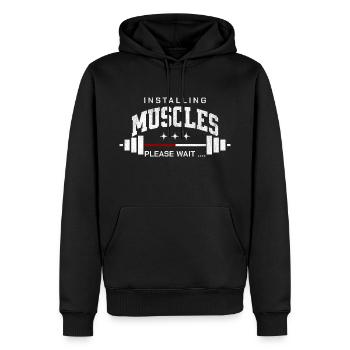 Installing Muscles please wait gym workout - Männer Premium Bio Hoodie - Schwarz - Vorne - Nico (187cm)