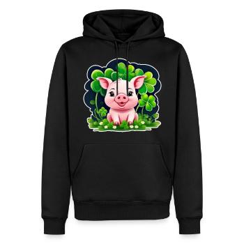 Niedliches Glücks Schwein mit Kleeblätter - Männer Premium Bio Hoodie - Schwarz - Vorne - Nico (187cm)