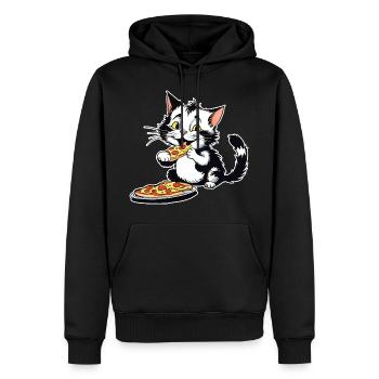Le chat adore la pizza - Sweat à capuche Premium bio Homme - noir - Devant - Nico (187cm)