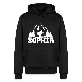 Skieur Prénom Sophia Nom Sports d’hiver - Sweat à capuche Premium bio Homme - noir - Devant - Nico (187cm)