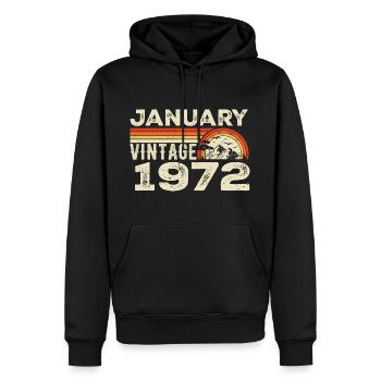 Janvier 1972 Vintage Anniversaire 1972, Né en 1972 - Sweat à capuche Premium bio Homme - noir - Devant - Nico (187cm)