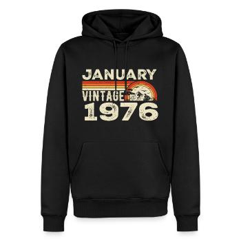 Janvier 1976 Vintage Anniversaire 1976, Né en 1976 - Sweat à capuche Premium bio Homme - noir - Devant - Nico (187cm)