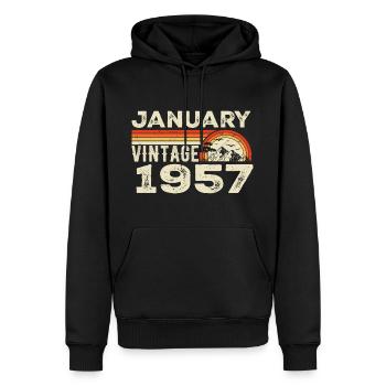 Janvier 1957 Vintage Anniversaire 1957, Né en 1957 - Sweat à capuche Premium bio Homme - noir - Devant - Nico (187cm)
