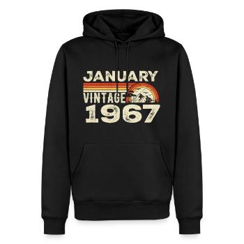 Janvier 1967 Vintage Anniversaire 1967, Né en 1967 - Sweat à capuche Premium bio Homme - noir - Devant - Nico (187cm)