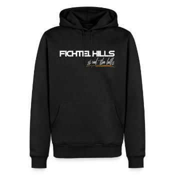 Fichtelhills Mountainbiking shred the hills - Männer Premium Bio Hoodie - Schwarz - Vorne - Nico (187cm)