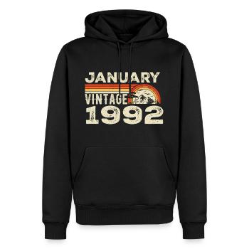 Janvier 1992 Vintage Anniversaire 1992, Né en 1992 - Sweat à capuche Premium bio Homme - noir - Devant - Nico (187cm)