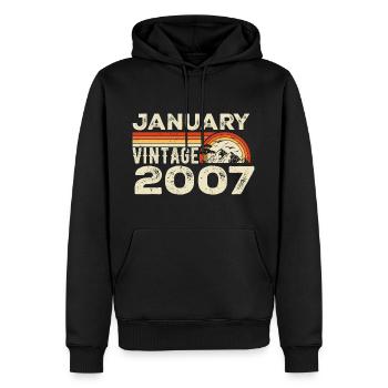 Janvier 2007 Vintage Anniversaire 2007, Né en 2007 - Sweat à capuche Premium bio Homme - noir - Devant - Nico (187cm)