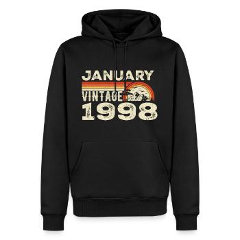 Janvier 1998 Vintage Anniversaire 1998, Né en 1998 - Sweat à capuche Premium bio Homme - noir - Devant - Nico (187cm)