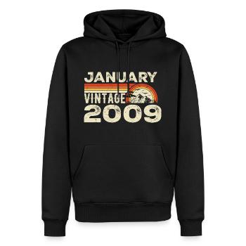 January 2009 Vintage Birthday 2009, Born in 2009 - Men’s Premium Organic Hoodie - black - Front - Nico (187cm)