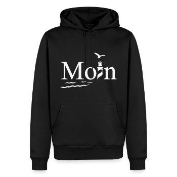 Maritimes Moin Design mit Möwe und Leuchtturm - Männer Premium Bio Hoodie - Schwarz - Vorne - Nico (187cm)